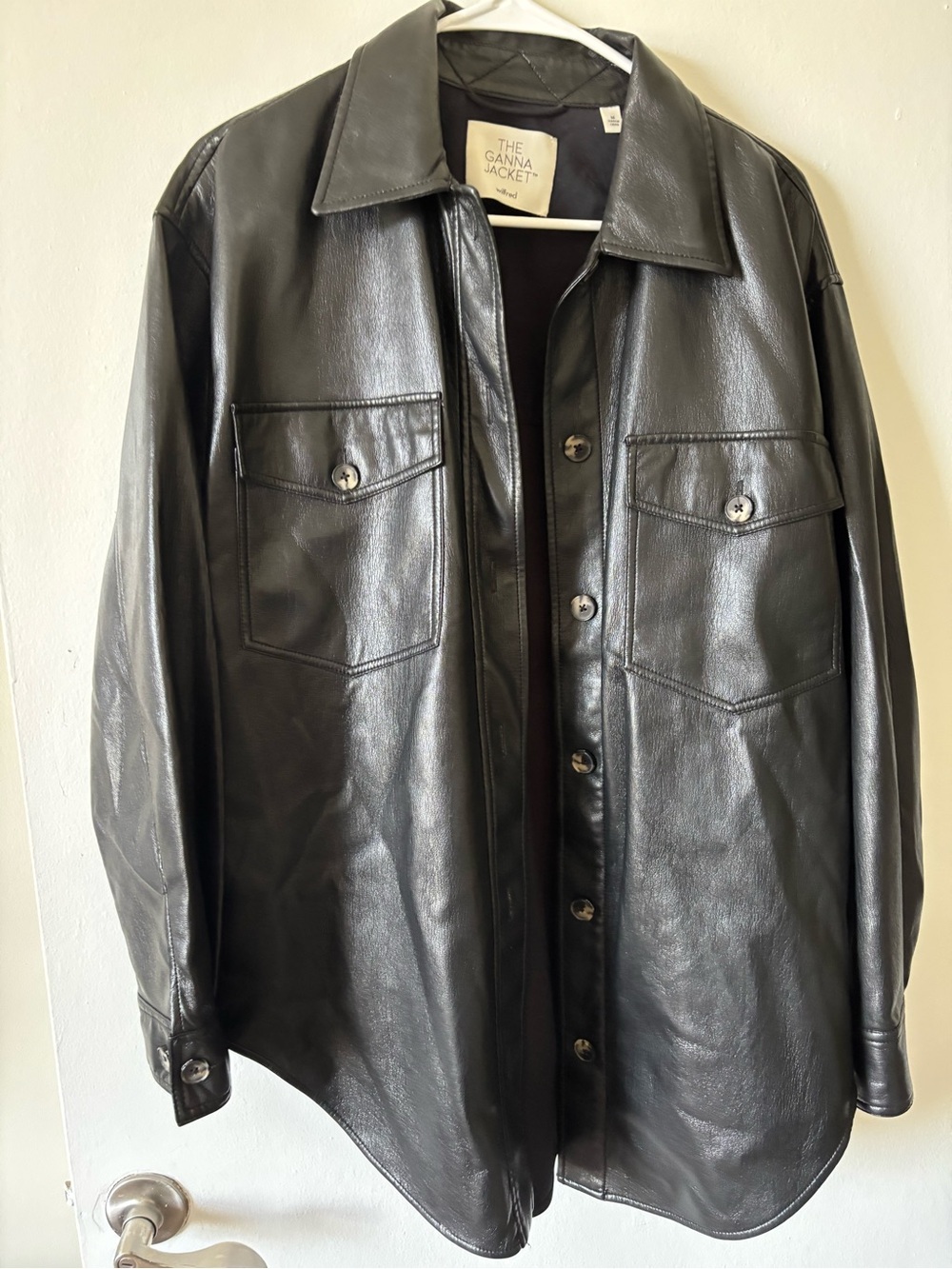 Wilfred Black Leather Shirt Jacket